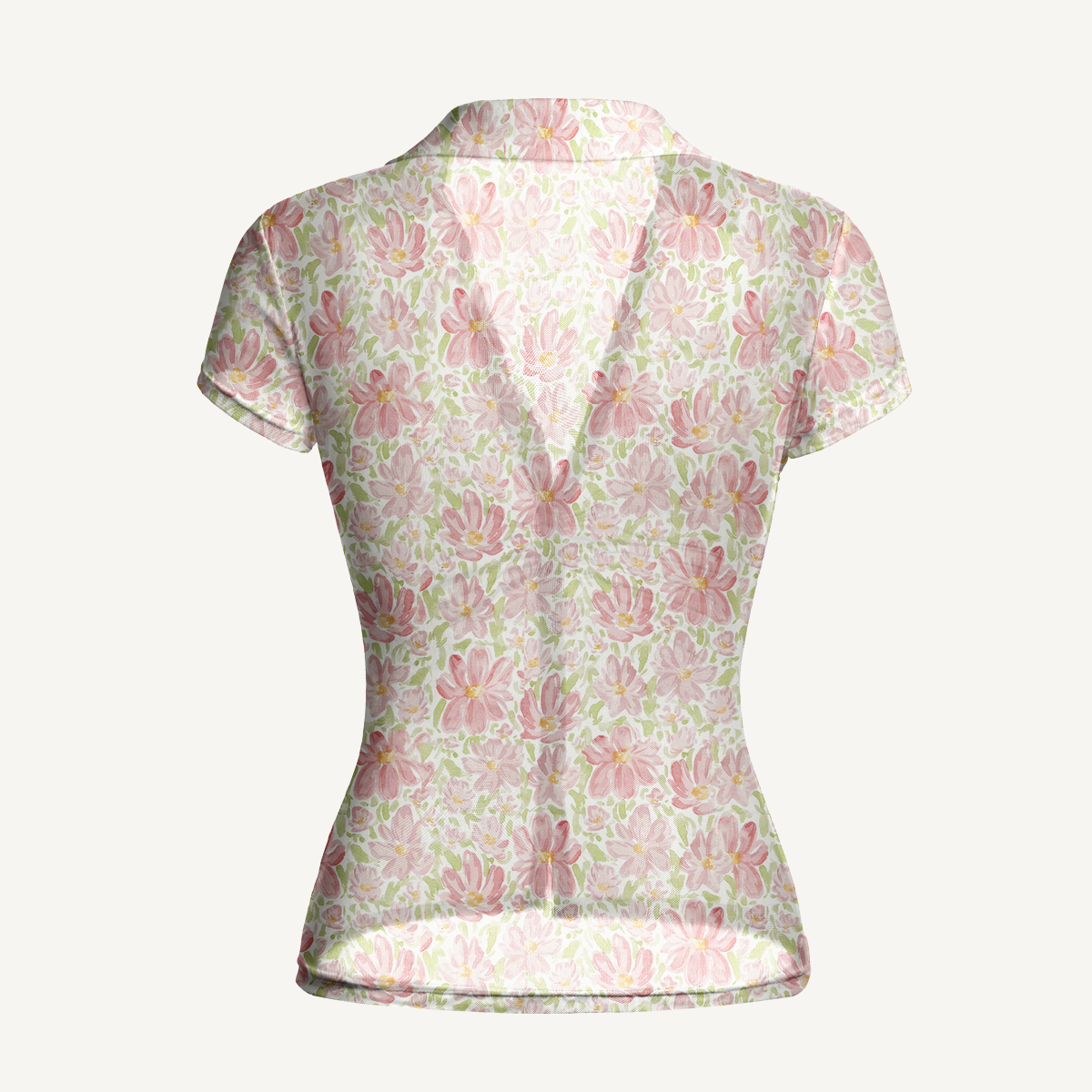 V-Neck Short Sleeve Cosmos Flower Print Mesh Top